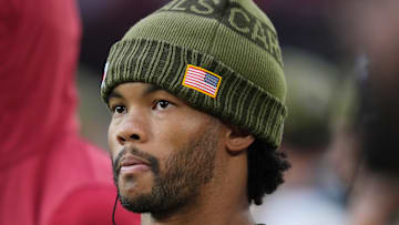 Arizona Cardinals quarterback Kyler Murray watches his team from the sidelines as they play the San Francisco 49ers at State Farm Stadium in Glendale on Nov. 16, 2025.