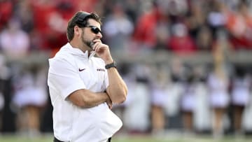 Nov 4, 2023; Louisville, Kentucky, USA;  Virginia Tech Hokies head coach Brent Pry watches from the sideline during the second half against the Louisville Cardinals at L&N Federal Credit Union Stadium. Louisville defeated Virginia Tech 34-3. Mandatory Credit: Jamie Rhodes-USA TODAY Sports