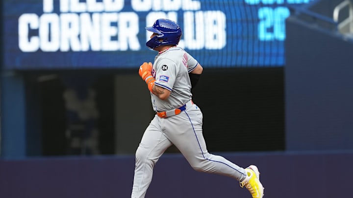 New York Mets catcher Francisco Alvarez (4) runs the bases after hitting a three run home run against the Toronto Blue Jays during the ninth inning at Rogers Centre on Sept 11.