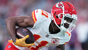 Aug 19, 2023; Glendale, Arizona, USA; Kansas City Chiefs wide receiver Marquez Valdes-Scantling (11) against the Arizona Cardinals at State Farm Stadium. Mandatory Credit: Joe Camporeale-Imagn Images