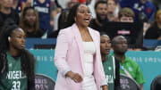 Aug 1, 2024; Villeneuve-d'Ascq, France; Nigeria head coach Rena Wakama looks on in the first half against France in a women’s group stage game during the Paris 2024 Olympic Summer Games at Stade Pierre-Mauroy. 