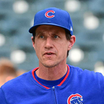 Jul 28, 2025; Milwaukee, Wisconsin, USA;  Chicago Cubs manager Craig Counsell looks on during batting practice before game against the Milwaukee Brewers at American Family Field.