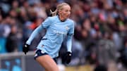 Manchester City winger Chloe Kelly in action against Ipswich Town in the Adobe Women's FA Cup fourth round