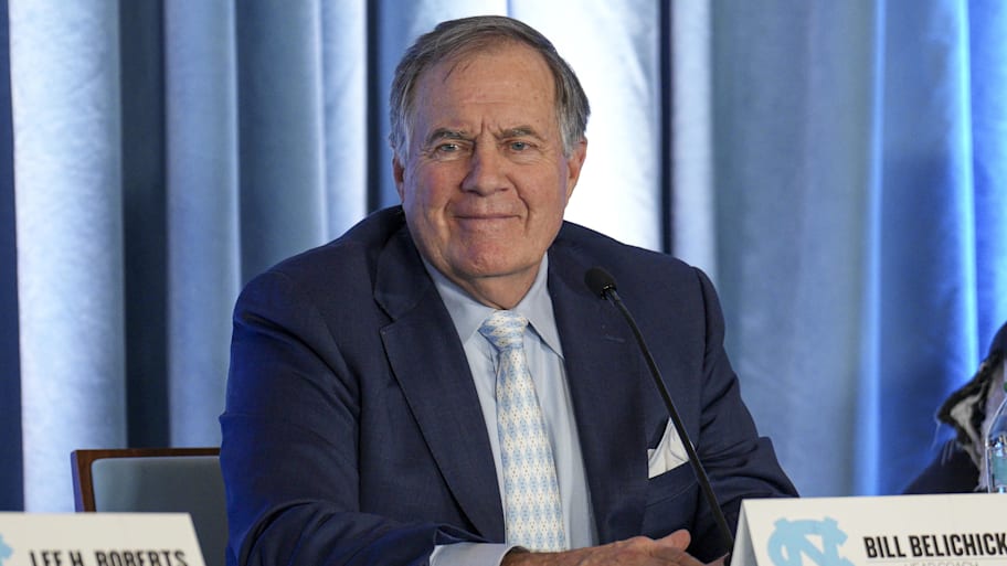 North Carolina Tar Heels new head coach Bill Belichick speaks to those attending his hiring announcement. | Jim Dedmon-Imagn Images