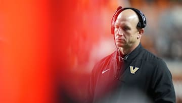 Vanderbilt football coach Clark Lea paces the sideline during the NCAA college football game against Tennessee on Nov. 29, 2025, in Knoxville, Tennessee.