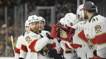 May 12, 2024; Boston, Massachusetts, USA; Florida Panthers center Sam Bennett (9) is congratulated