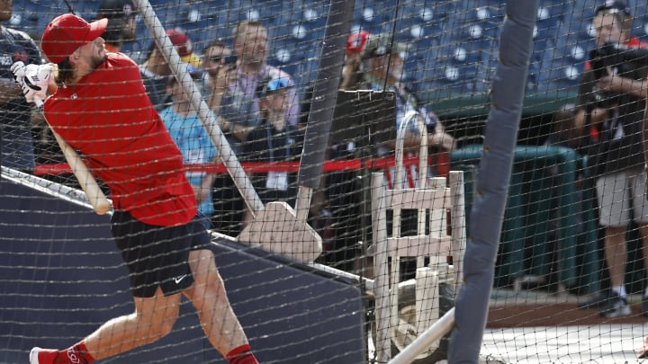 Jul 22, 2023; Washington, District of Columbia, USA; Washington Nationals outfielder Dylan Crews (3) takes batting practice prior to the Nationals' game against the San Francisco Giants at Nationals Park. 