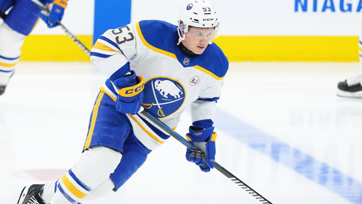 Mar 6, 2024; Toronto, Ontario, CAN; Buffalo Sabres left wing Jeff Skinner (53) skates during the warmup before a game against the Toronto Maple Leafs at Scotiabank Arena. Mandatory Credit: Nick Turchiaro-USA TODAY Sports