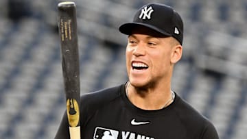 New York Yankees right fielder Aaron Judge (99) takes batting practice during workouts at Rogers Centre.