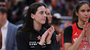 Team Clark guard Caitlin Clark reacts after the 2025 WNBA All Star Game at Gainbridge Fieldhouse