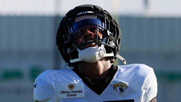 Jacksonville Jaguars defensive back Jabbar Muhammad (37) reacts during an NFL training camp session at the Miller Electric Center, Wednesday, Aug. 6, 2025, in Jacksonville, Fla. [Corey Perrine/Florida Times-Union]