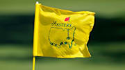 The pin flag on the second green flaps in the wind during the second round of the Masters Tournament at Augusta National Golf Club.