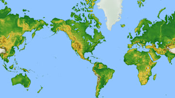Greenland (the white landmass) looks particularly large on this map.