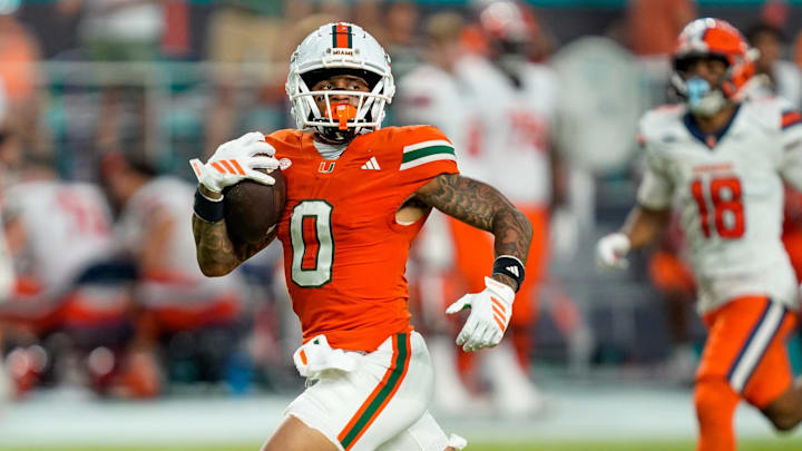 Miami wide receiver Keelan Marion catches a touchdown pass against Syracuse.