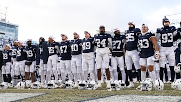  Penn State Nittany Lion players sing their alma mater following the game against the Southern Methodist Mustangs in the first round of the College Football Playoff at Beaver Stadium. 