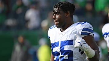 Dec 29, 2024; Philadelphia, Pennsylvania, USA; Dallas Cowboys defensive end Carl Lawson (55) against the Philadelphia Eagles at Lincoln Financial Field.