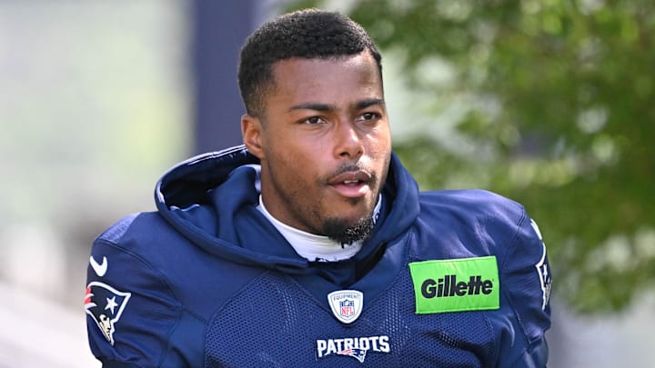 Jul 28, 2025; Foxborough, MA, USA; New England Patriots cornerback Marcus Jones (25) heads to the practice fields for training camp at Gillette Stadium. Mandatory Credit: Eric Canha-Imagn Images