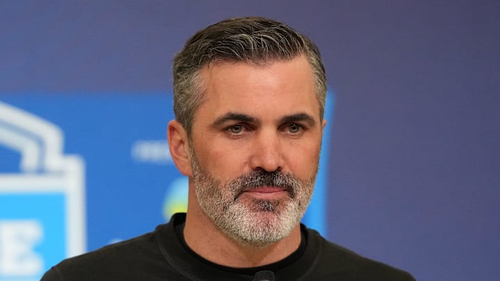 Feb 24, 2026; Indianapolis, IN, USA; Atlanta Falcons coach Kevin Stefanski speaks at the NFL Scouting Combine at the Indiana Convention Center. Mandatory Credit: Kirby Lee-Imagn Images