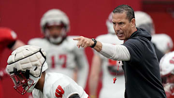 Wisconsin head coach Luke Fickell is shown during spring football practice. 