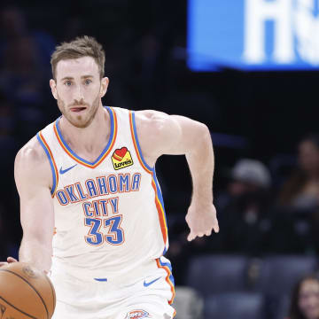 Feb 23, 2024; Oklahoma City, Oklahoma, USA; Oklahoma City Thunder forward Gordon Hayward (33) dribbles the ball down the court against the Washington Wizards during the second half at Paycom Center. Mandatory Credit: Alonzo Adams-USA TODAY Sports