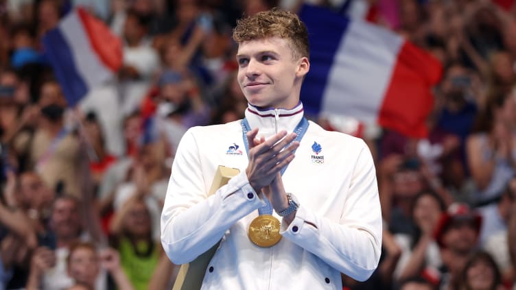 Léon Marchand at the 2024 Paris Olympics.