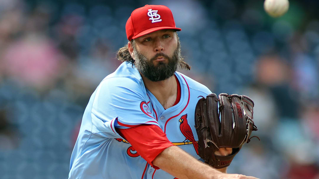 Jun 16, 2024; Washington, District of Columbia, USA; St. Louis Cardinals pitcher Lance Lynn (31) throws to first base during the first inning against the Washington Nationals at Nationals Park. Mandatory Credit: Daniel Kucin Jr.-Imagn Images