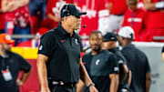 Aug 28, 2025; Kansas City, Missouri, USA; Cincinnati Bearcats head coach Scott Satterfield during the fourth quarter against the Nebraska Cornhuskers at GEHA Field at Arrowhead Stadium. Mandatory Credit: Dylan Widger-Imagn Images