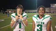 Tatum players Luke Sigler (1) and JaCorie Bradley (3) were instrumental in the Eagles' 34-14 win against Daingerfield on Sept. 5, 2024.