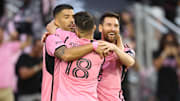 Luis Suarez, Jordi Alba, and Lionel Messi of Inter Miami.