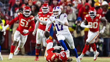 Buffalo Bills quarterback Josh Allen runs the ball against the Kansas City Chiefs during the NFL's AFC Championship game