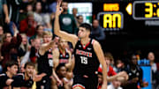 Dec 6, 2023; Fort Collins, Colorado, USA; Denver Pioneers forward Pedro Lopez-Sanvicente (15) reacts after a play in the second half against the Colorado State Rams at Moby Arena. Mandatory Credit: Isaiah J. Downing-Imagn Images