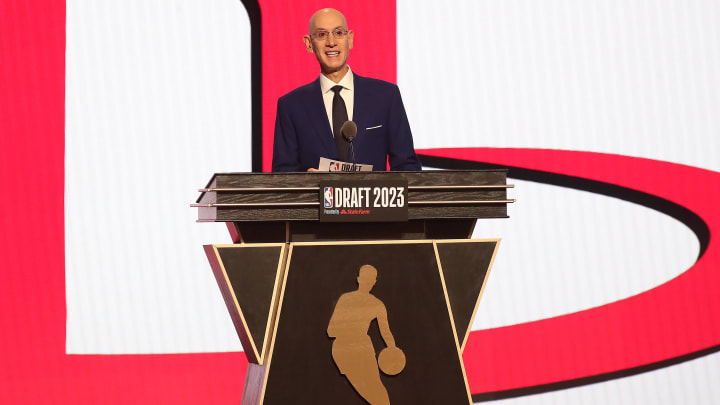 Jun 22, 2023; Brooklyn, NY, USA; NBA commissioner Adam Silver announces Amen Thompson as the fourth