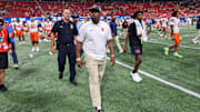 Aug 30, 2025; Atlanta, Georgia, USA; Syracuse Orange head coach Fran Brown after a game against the Tennessee Volunteers at Mercedes-Benz Stadium. Mandatory Credit: Brett Davis-Imagn Images