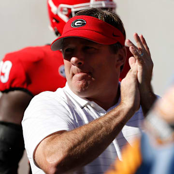 Georgia coach Kirby Smart gets ready to lead his team onto the field before an NCAA college football game between Kentucky and Georgia in Athens, Ga., on Saturday, Oct. 16, 2021.

News Joshua L Jones