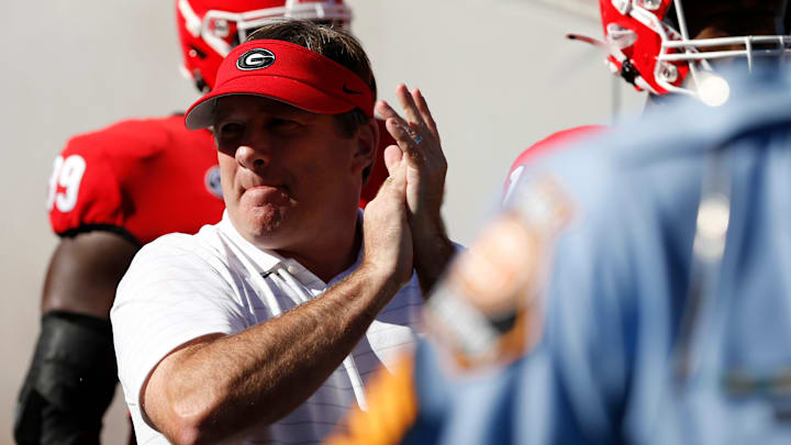 Georgia coach Kirby Smart gets ready to lead his team onto the field before an NCAA college football game between Kentucky and Georgia in Athens, Ga., on Saturday, Oct. 16, 2021.

News Joshua L Jones