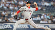 Aug 26, 2025; Bronx, New York, USA; Washington Nationals starting pitcher MacKenzie Gore (1) pitches in the first inning against the New York Yankees at Yankee Stadium. Mandatory Credit: Wendell Cruz-Imagn Images