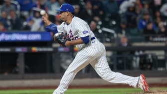 May 12, 2024; New York City, New York, USA; New York Mets relief pitcher Edwin Diaz (39) delivers a
