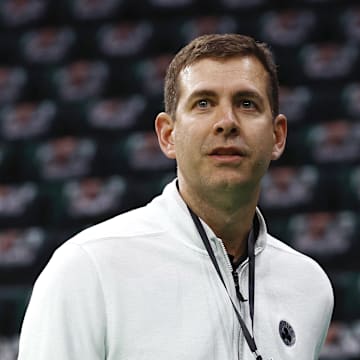 Feb 28, 2025; Boston, Massachusetts, USA; Boston Celtics president of basketball operations Brad Stevens before their game against the Cleveland Cavaliers at TD Garden. Mandatory Credit: Winslow Townson-Imagn Images