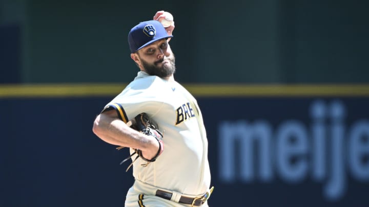 May 10, 2023; Milwaukee, Wisconsin, USA; Milwaukee Brewers starting pitcher Wade Miley (20) delivers