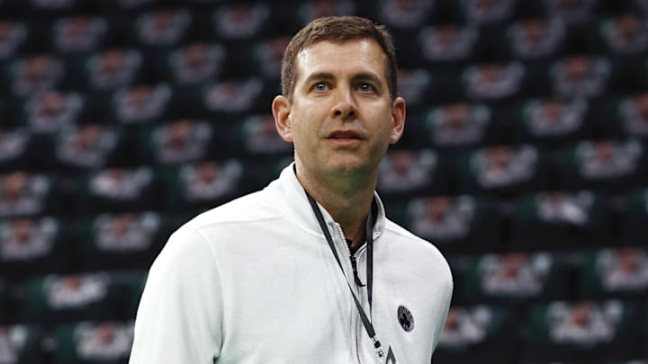 Feb 28, 2025; Boston, Massachusetts, USA; Boston Celtics president of basketball operations Brad Stevens before their game against the Cleveland Cavaliers at TD Garden. Mandatory Credit: Winslow Townson-Imagn Images