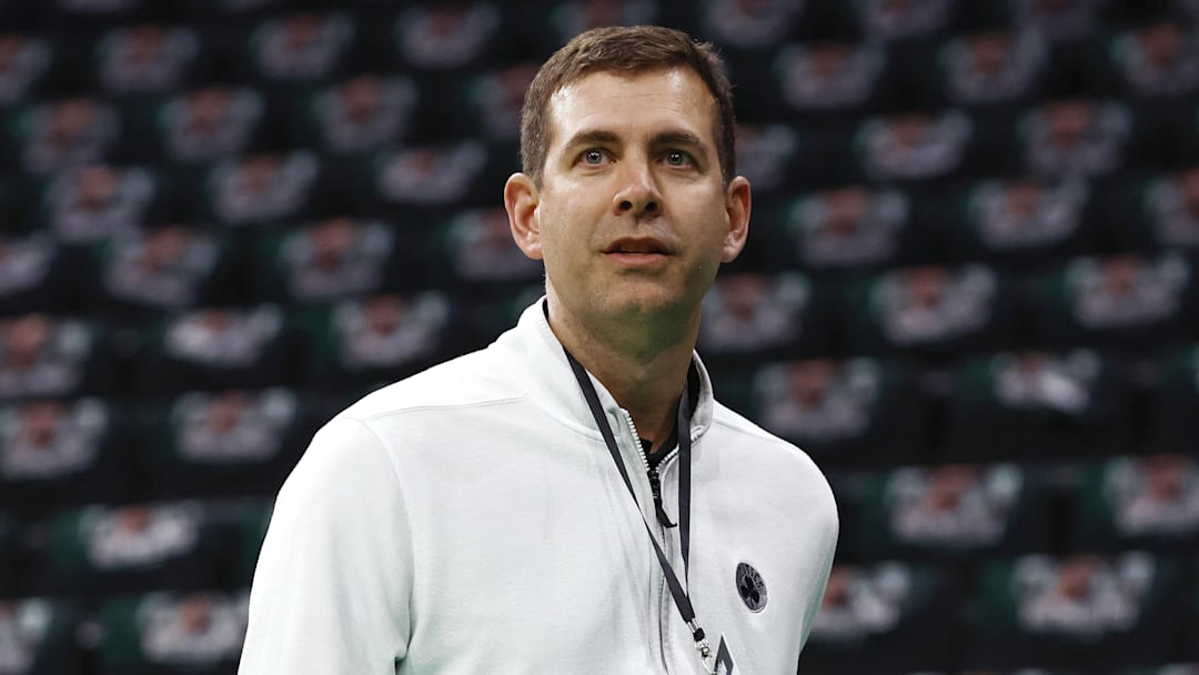 Feb 28, 2025; Boston, Massachusetts, USA; Boston Celtics president of basketball operations Brad Stevens before their game against the Cleveland Cavaliers at TD Garden. Mandatory Credit: Winslow Townson-Imagn Images