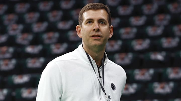 Feb 28, 2025; Boston, Massachusetts, USA; Boston Celtics president of basketball operations Brad Stevens before their game against the Cleveland Cavaliers at TD Garden. Mandatory Credit: Winslow Townson-Imagn Images