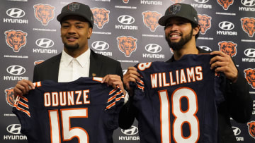 Chicago Bears first round draft choices Rome Odunze (left) and Caleb Williams (right)