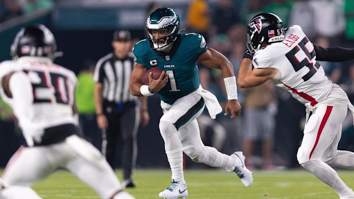 Hurts and the Eagles failed to produce points in the first quarter against the Falcons.