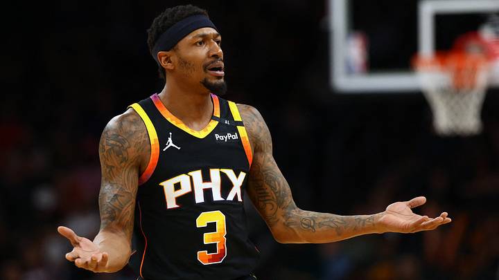 Phoenix Suns guard Bradley Beal (3) reacts  (Mandatory Credit: Mark J. Rebilas-Imagn Images)