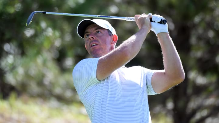 Aug 23, 2024; Castle Rock, Colorado, USA; Rory McIlroy hits his tee shot on the seventh hole during the second round of the BMW Championship golf tournament at Castle Pines Golf Club. Mandatory Credit: Christopher Hanewinckel-USA TODAY Sports