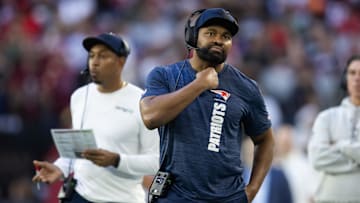 Dec 15, 2024; Glendale, Arizona, USA; New England Patriots head coach Jerod Mayo against the Arizona Cardinals at State Farm Stadium.
