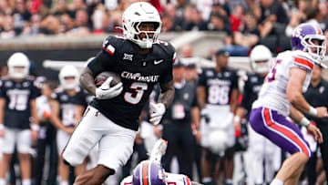 Cincinnati Bearcats running back Tawee Walker (3) runs the ball in the second quarter of a NCAA men’s college football game between the Cincinnati Bearcats and Northwestern State Demons, Saturday, Sept. 13, 2025, at Nippert Stadium in Cincinnati.