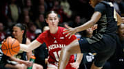 Purdue Boilermakers guard Destini Lombard (4) defends Indiana Hoosiers guard Shay Ciezki (10) Sunday, March 2, 2025, during the NCAA women’s basketball game at Mackey Arena in West Lafayette, Ind.