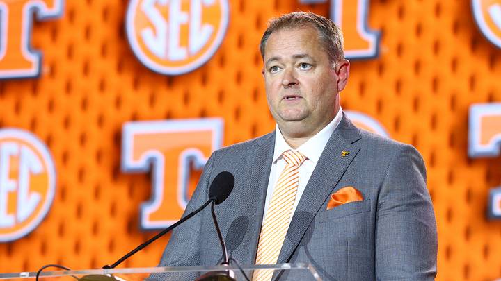 Jul 20, 2026; Tampa, FL, USA; Tennessee Volunteers head coach Josh Heupel speaks to the press during SEC Football Kickoff Media Day at the Tampa Marriott. Mandatory Credit: Nathan Ray Seebeck-Imagn Images
